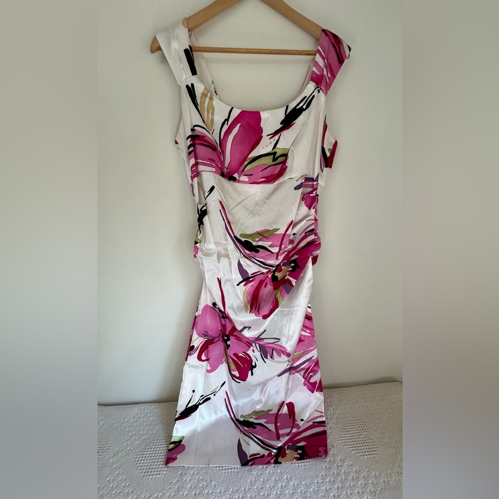 London Style Pink and White Floral Midi Dress